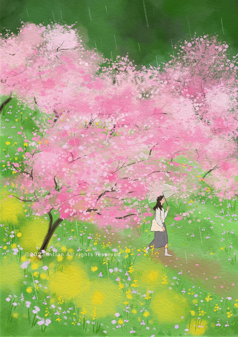 慢慢走过春天｜procreate插画（图ZMzM3MjkyNjc2） - 创作习作 - 站酷设计师林田lisa原创素材 - 站酷ZCOOL