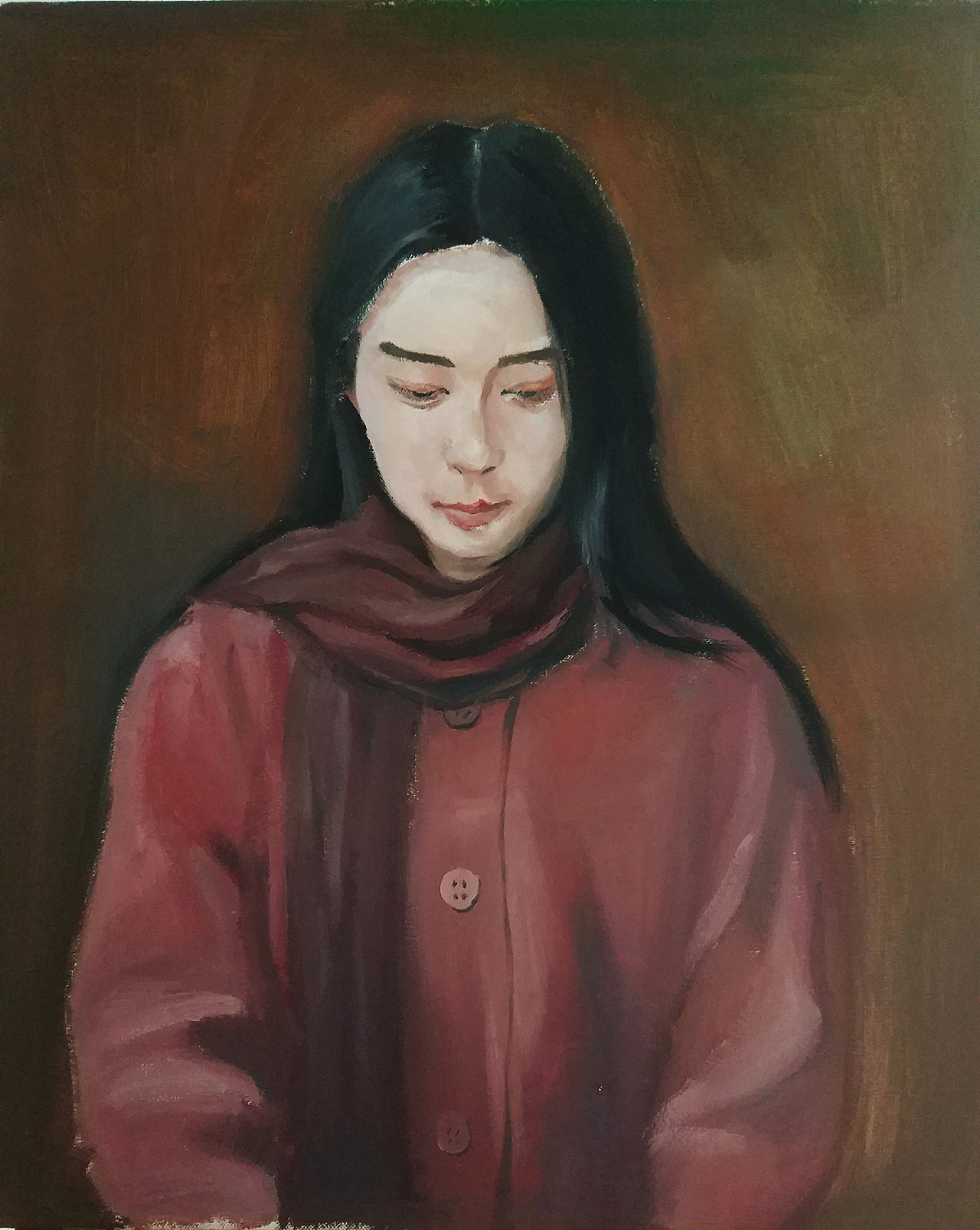 油画女青年胸像