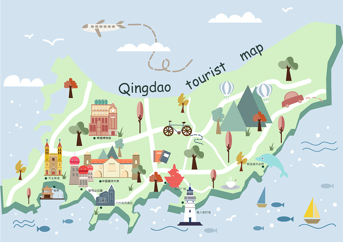 青岛旅游地图简笔画图片