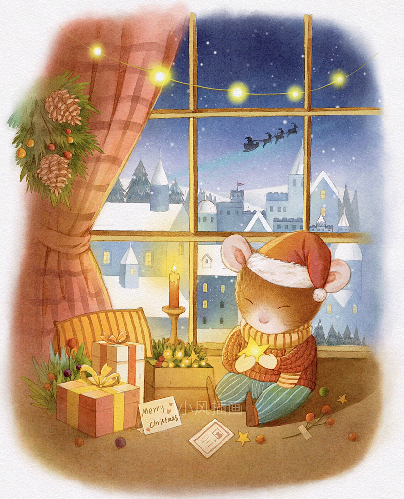 治愈系水彩插图