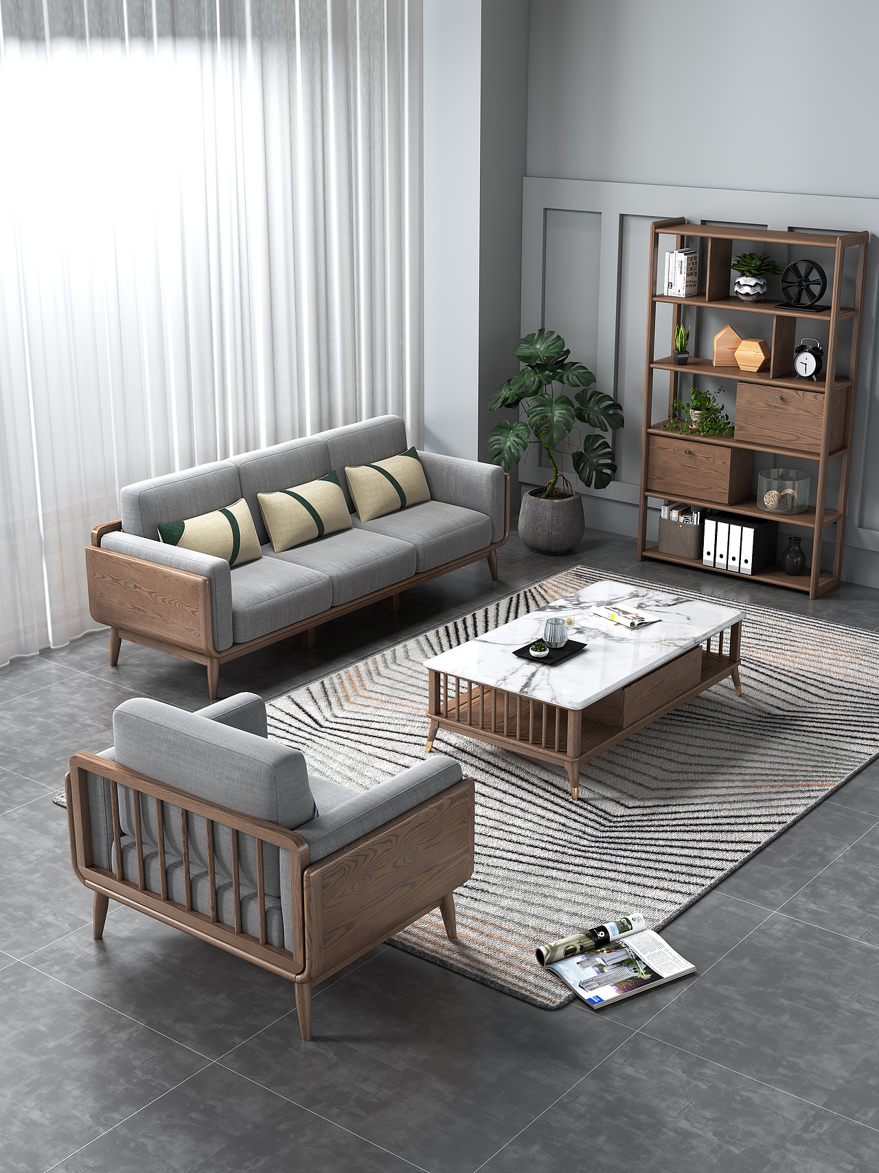 某电商家具产品渲染 - 实木沙发款（原木+梨花木）（图ZMjczNjMzNzQ4） - 场景 - 站酷设计师氷奈冰丶瞬原创素材 - 站酷ZCOOL