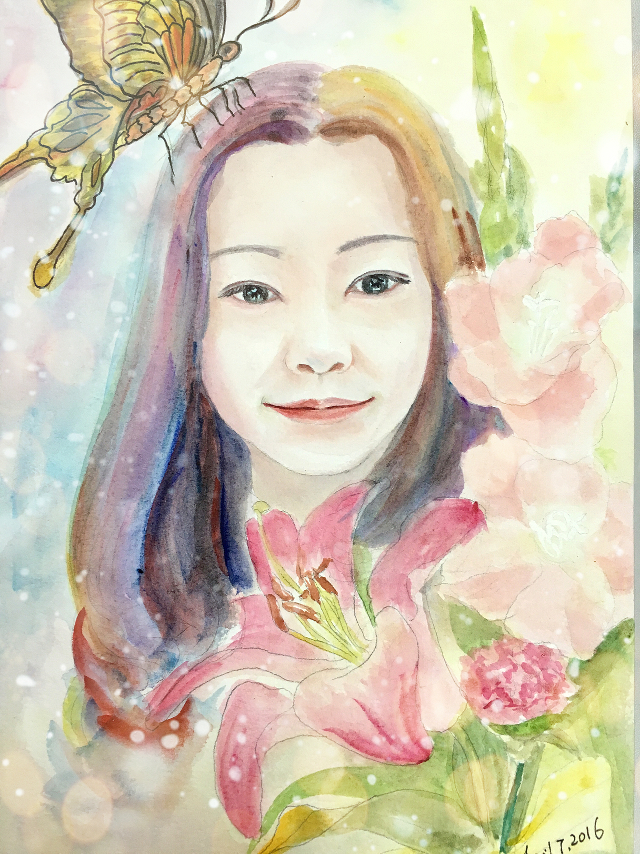 水彩人物插画练习,美图秀秀特效