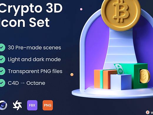 30屏数字加密货币3D图标集