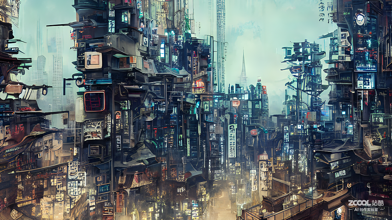 #AI创作实验室#映入眼帘的是一座赛博朋克的中国风城市（图ZMzIyODExNTgw） - AI作品 - 站酷设计师神下无言原创素材 - 站酷ZCOOL