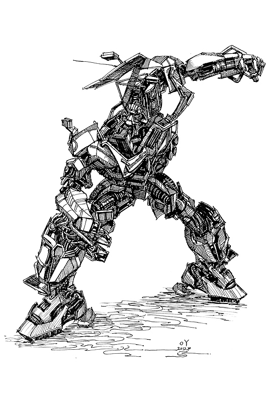 OY钢笔画：变形金刚（逆向绘画）（图ZNzUxNTkwNA==） - 商业插画 - 站酷设计师欧阳鹏杰_OY原创素材 - 站酷ZCOOL