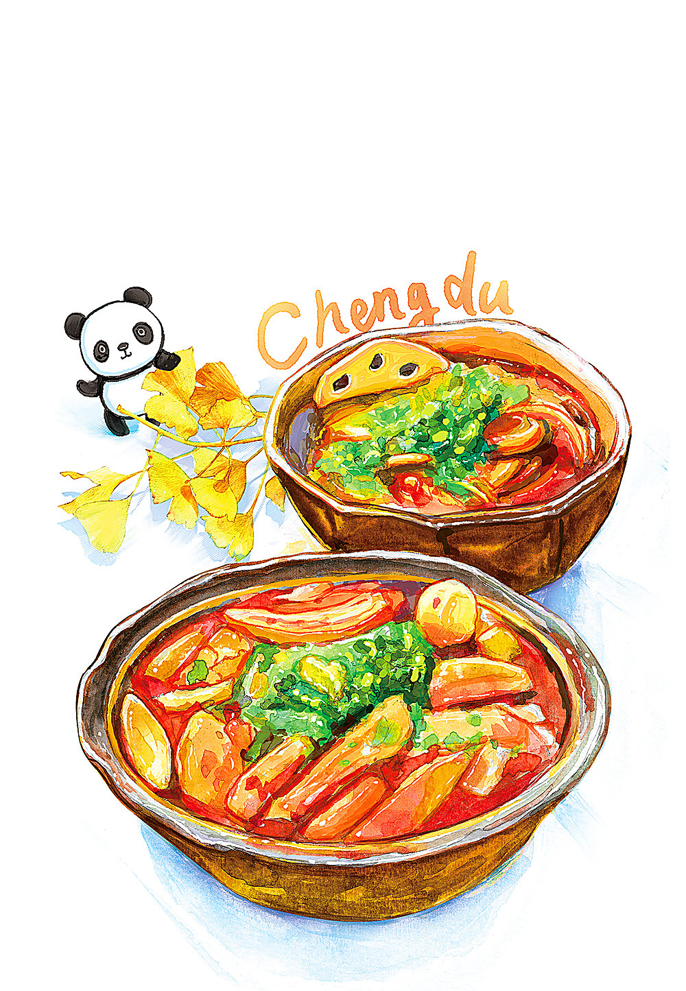 水彩明信片绘制《熊猫游食记》（图ZNDcwNjI2Njg=） - 商业插画 - 站酷设计师春和绘原创素材 - 站酷ZCOOL