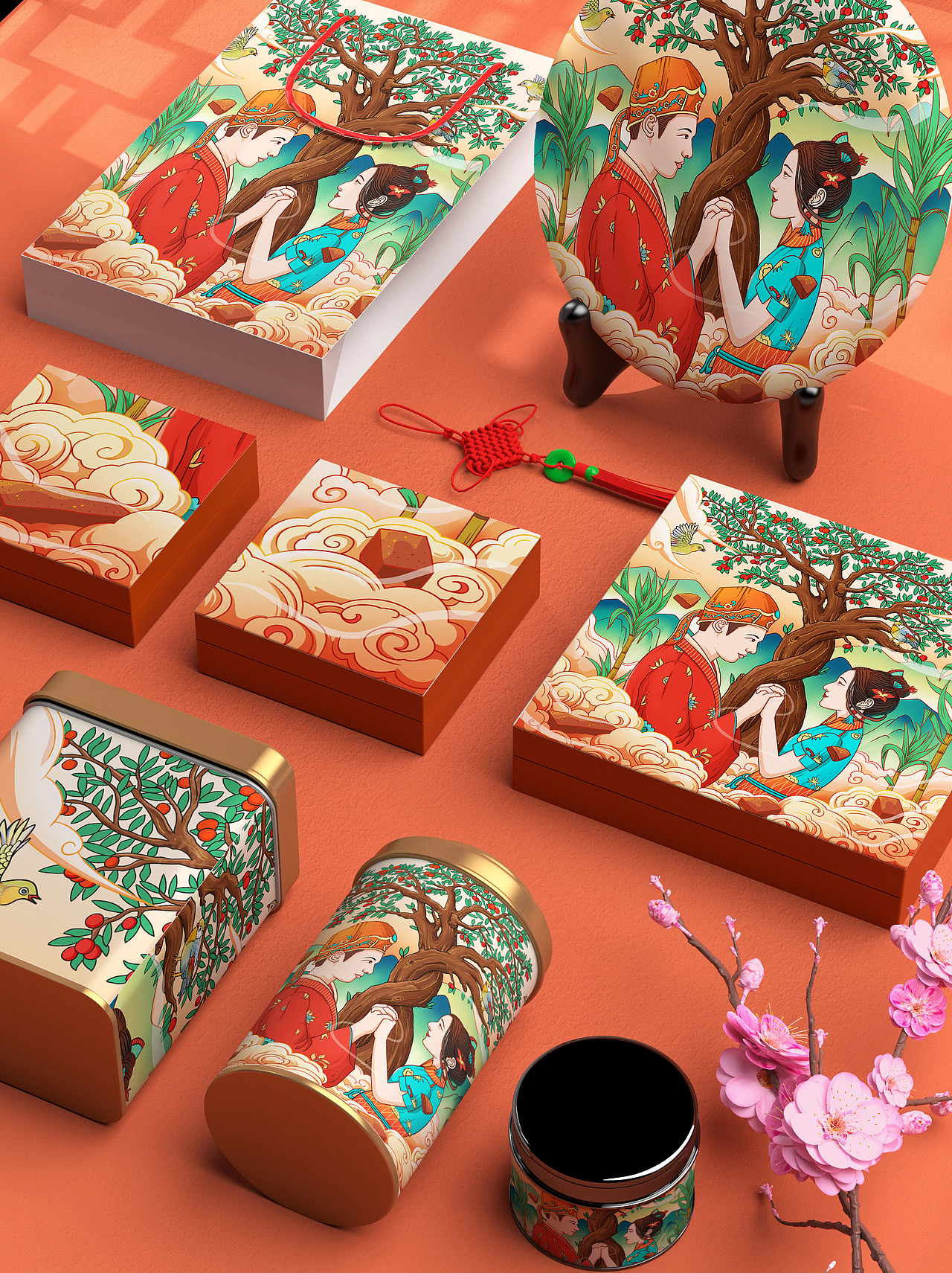 古法红糖块包装插画