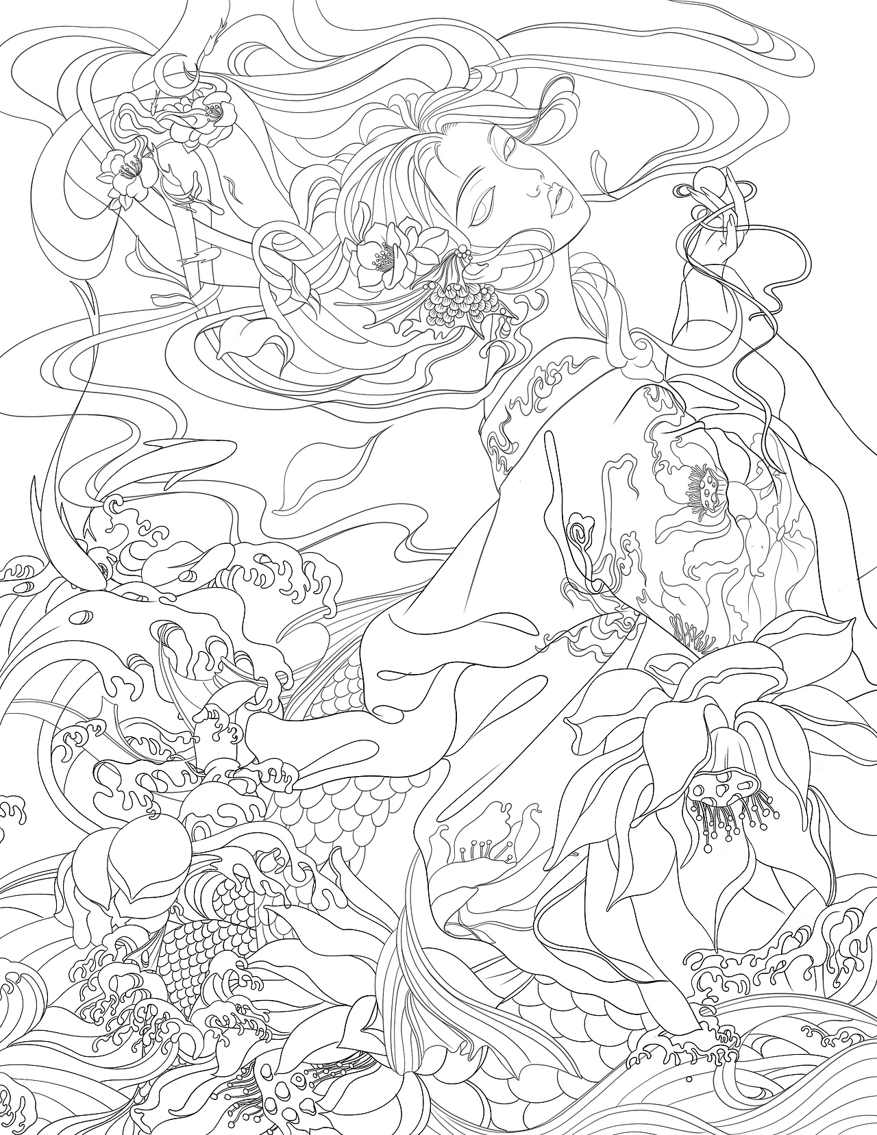 国风美人插画系列图附线稿