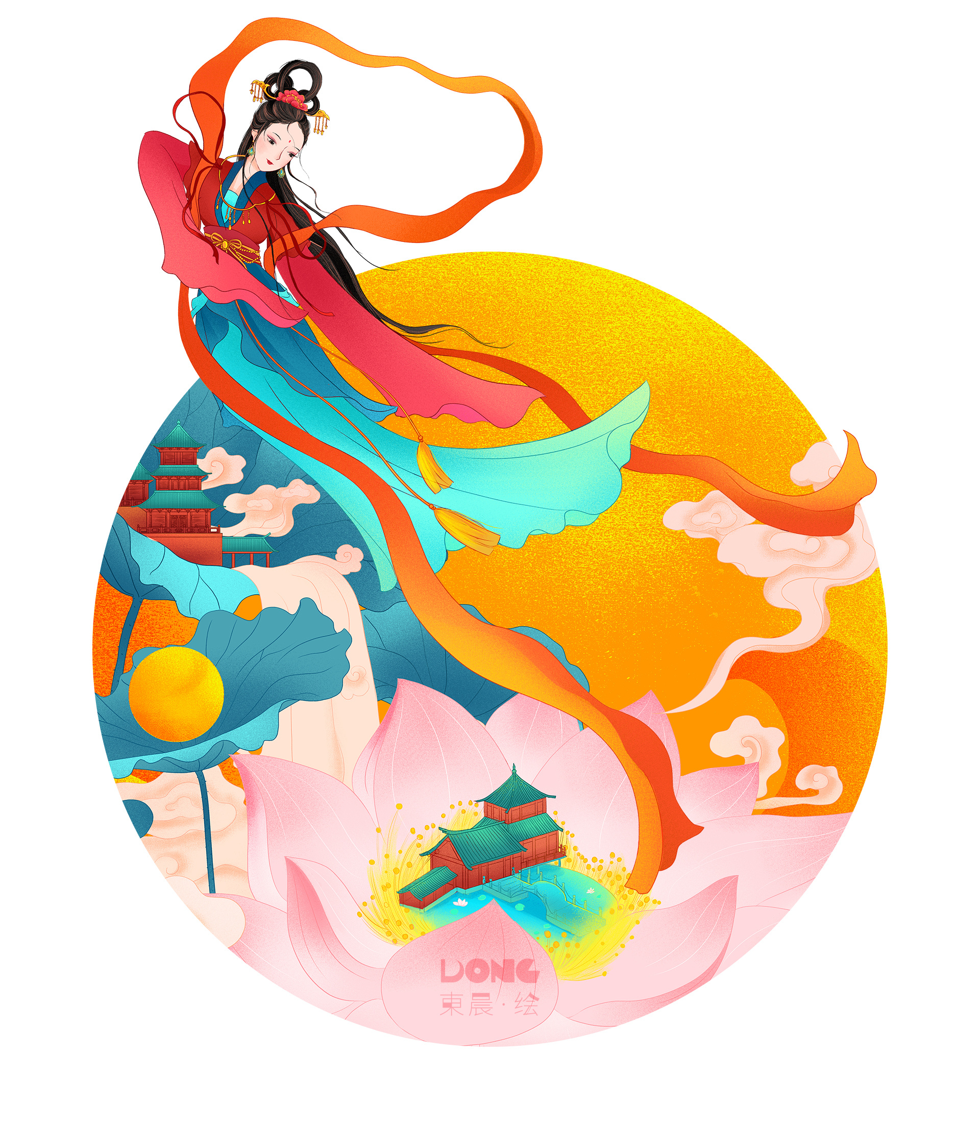 中秋节飞天嫦娥插画