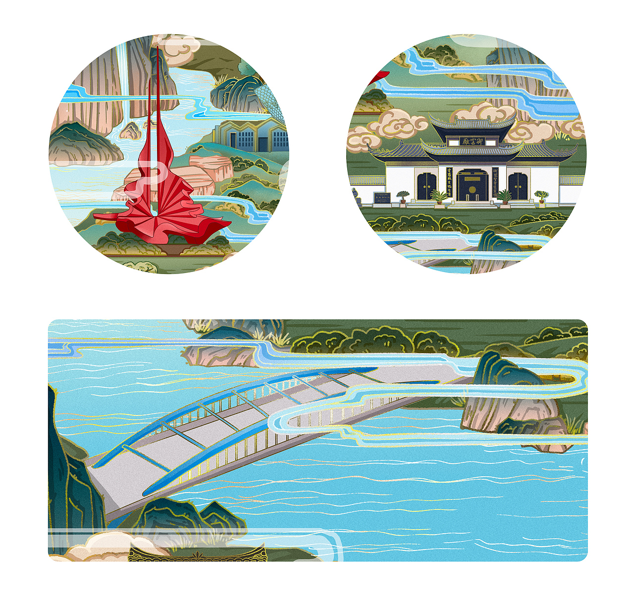 千年瓷都国潮插画景德镇地标