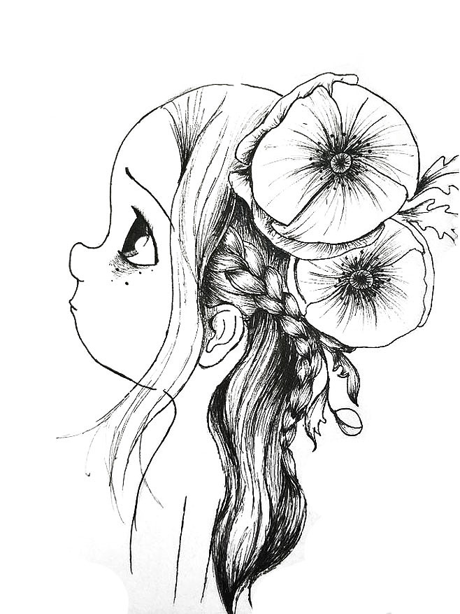 黑白手绘插画画稿