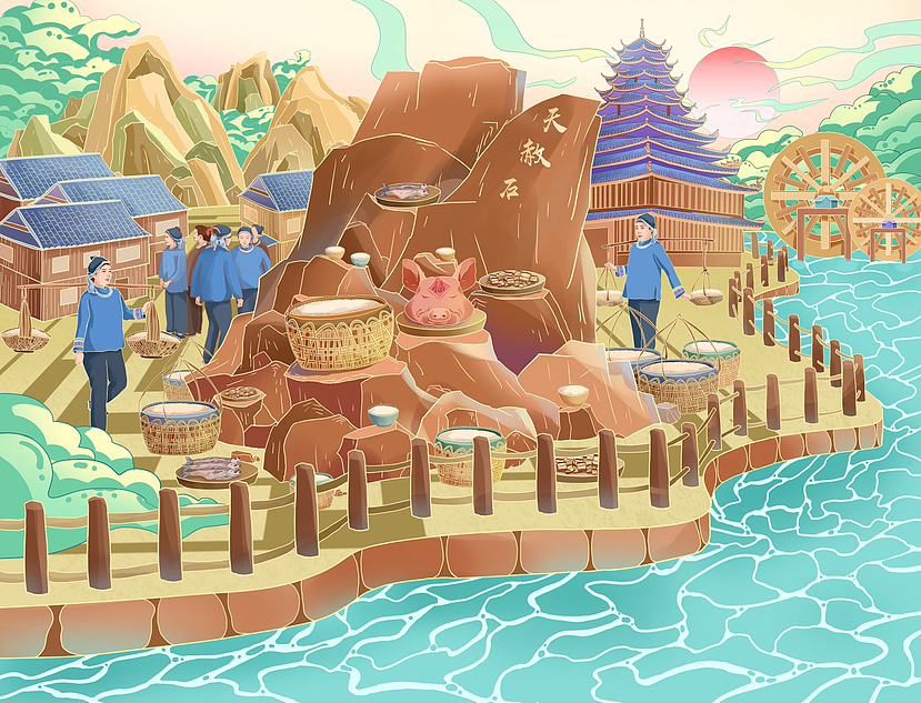湘西侗族传统节日插画设计（图ZMzQyMzQwNDY4） - 新锐潮流插画 - 站酷设计师西里_原创素材 - 站酷ZCOOL
