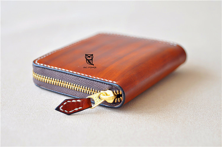 头层牛皮植鞣拉链手包 风琴手拿包 钱包 手工皮具