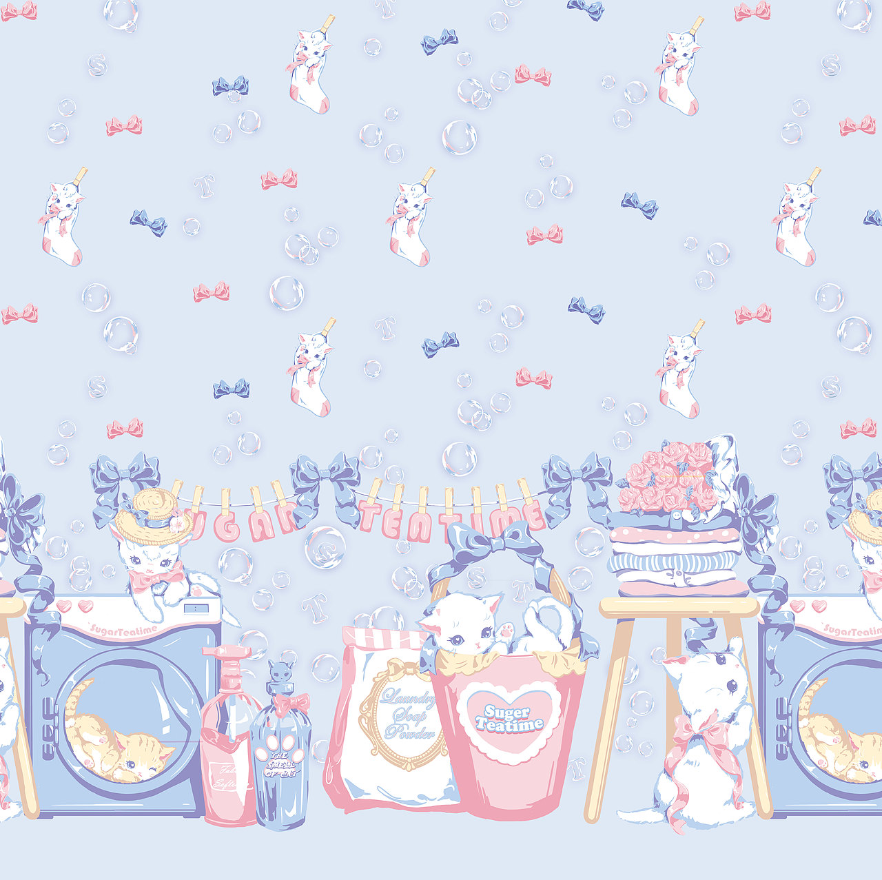 猫咪洗衣房-Lolita柄图印花