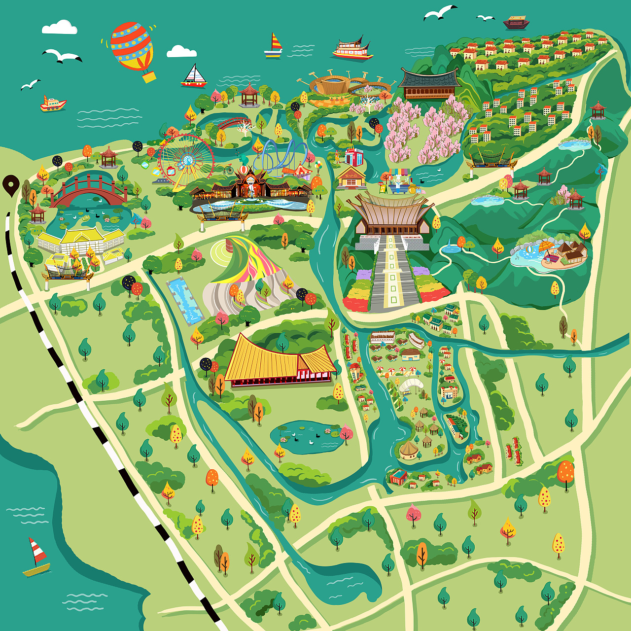 古滇商业游玩地图插画