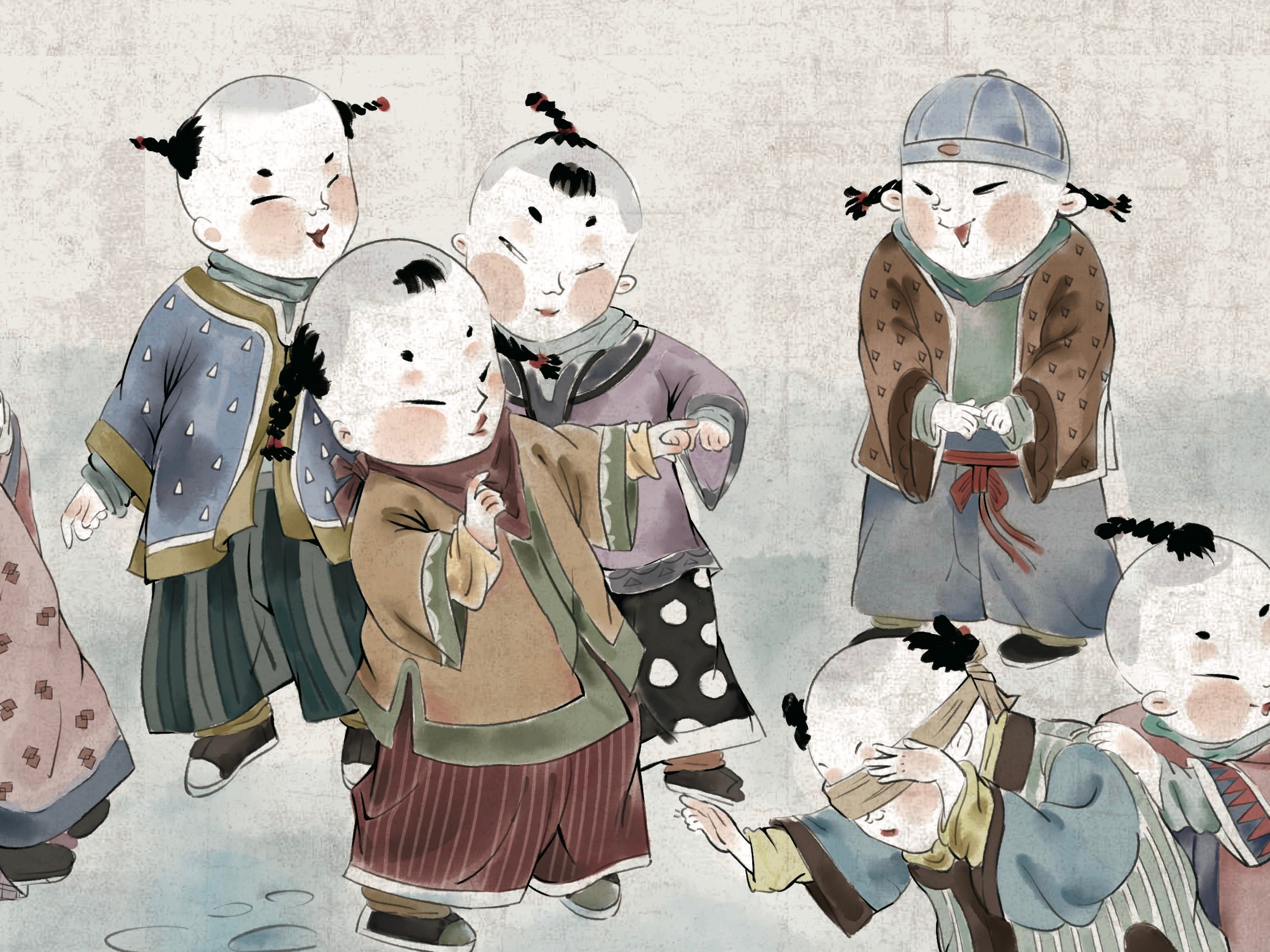 【快乐双师】语文科目教材水墨插画