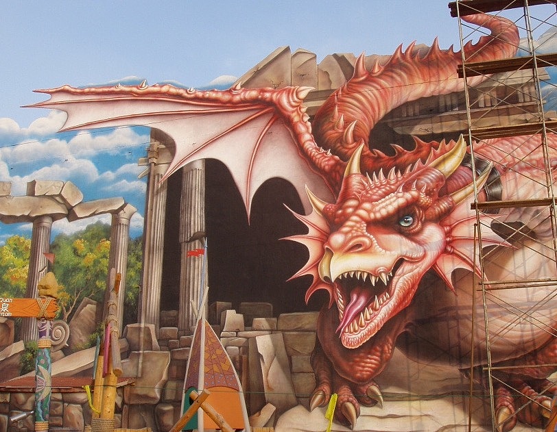 超大幅恐龙时代3d壁画墙绘立体画