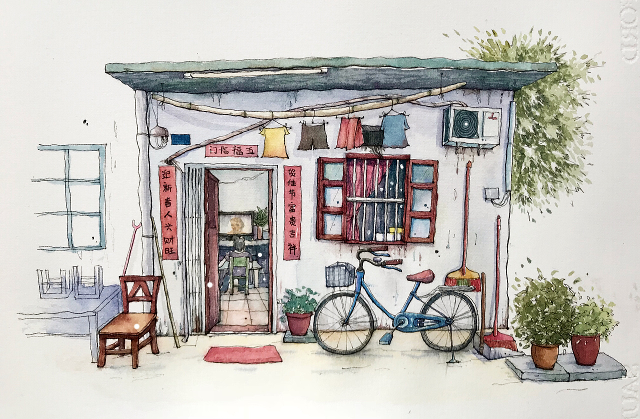 钢笔淡彩 广州小房子|插画|创作习作|丹米 - 原创作品 - 站酷 (zcool)