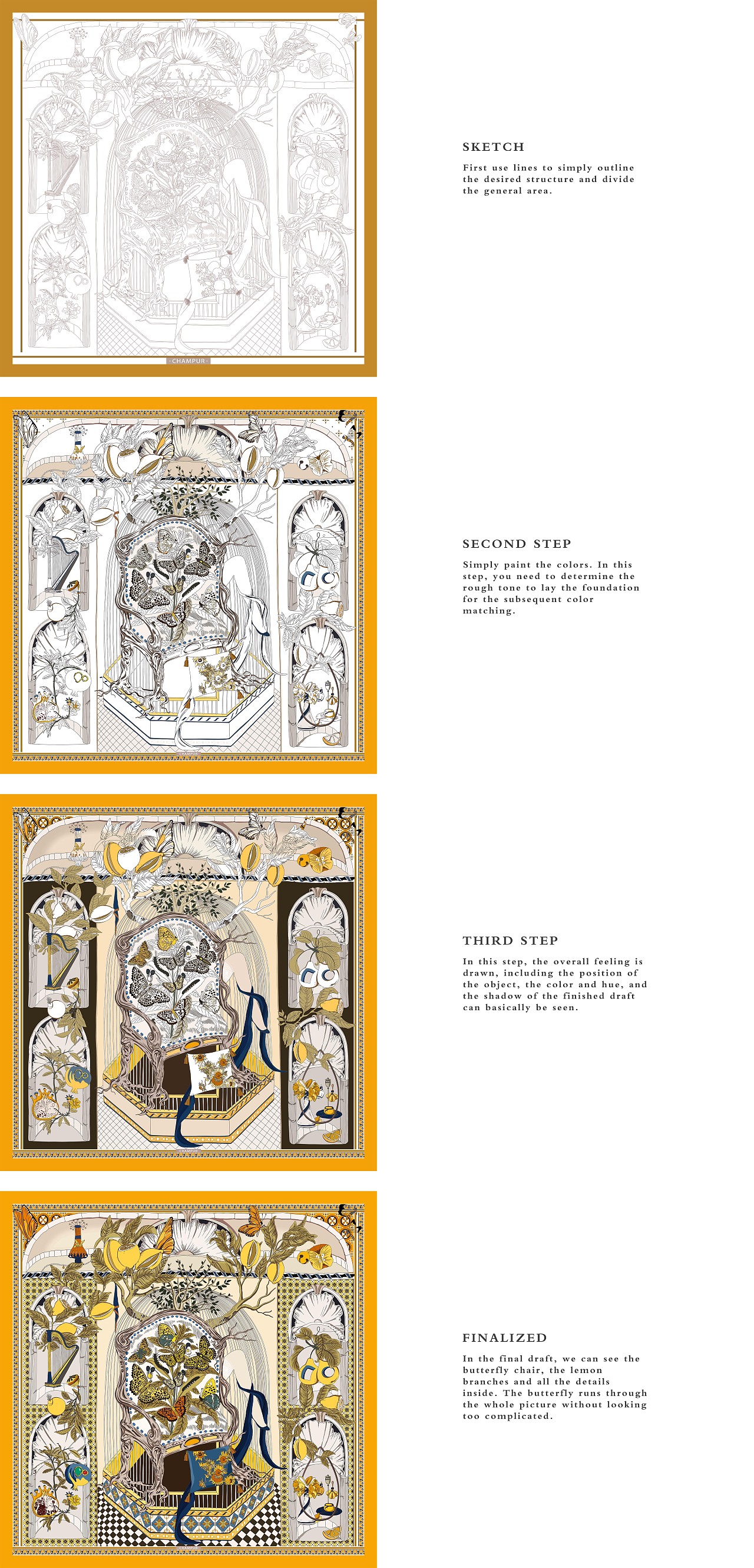 蝴蝶夫人【 丝巾插画设计】