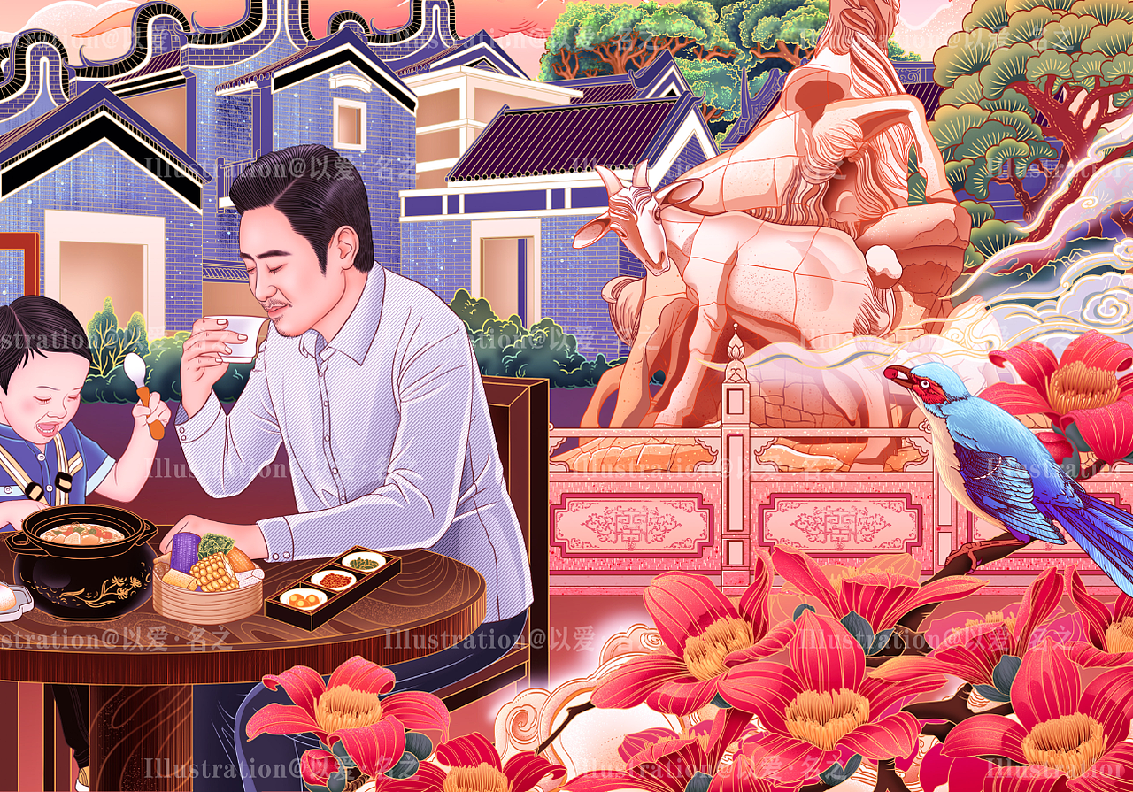 包装插画两组漓江姑娘西关小姐