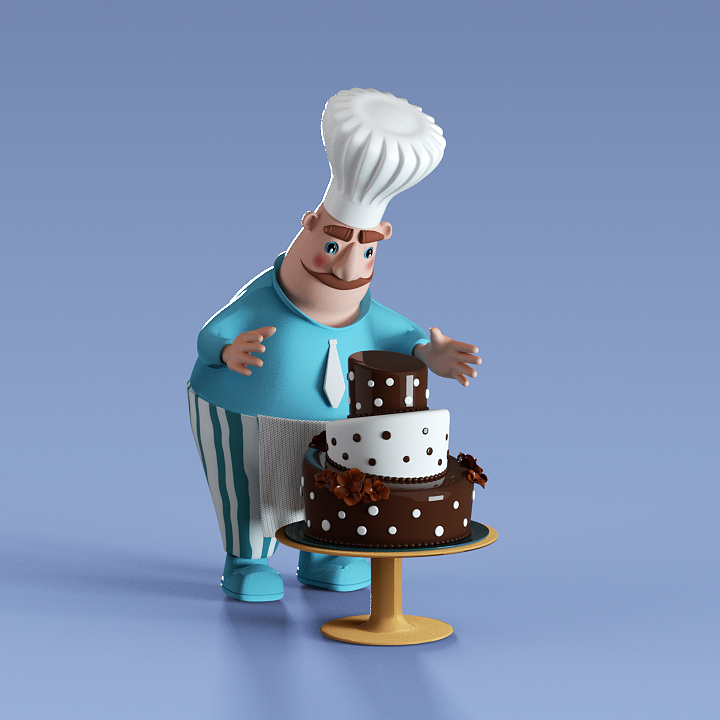 厨师和蛋糕 oc渲染练习 C4D（图ZMjY5NDc1NDg4） - 人物/生物 - 站酷设计师鱼乐可原创素材 - 站酷ZCOOL