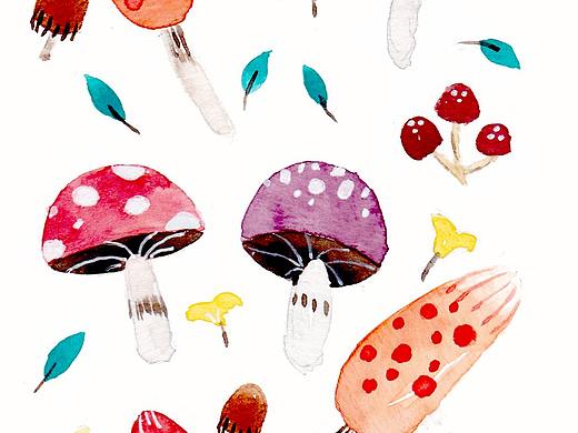 蘑菇水彩小元素