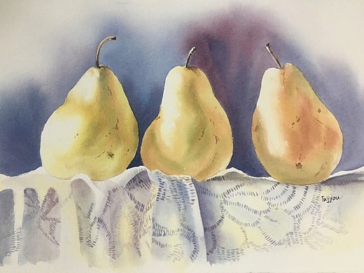 水彩-梨子静物