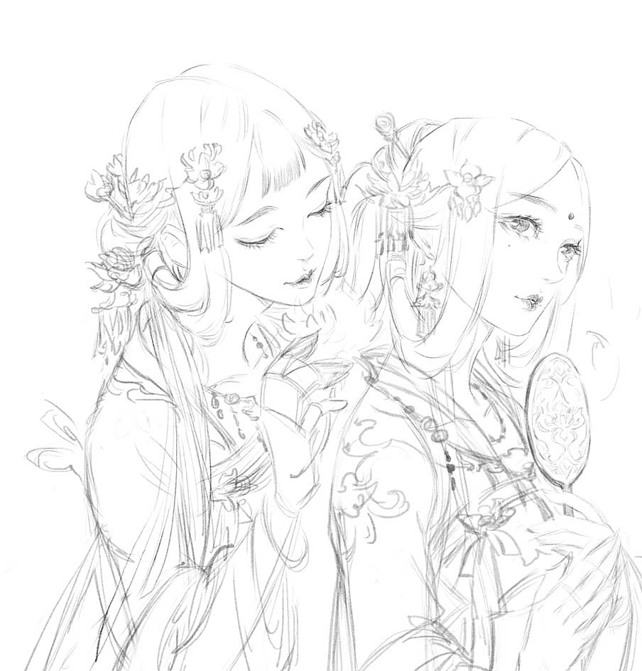 《并蒂莲》过程（图ZNjU1ODUwMzY=） - 商业插画 - 站酷设计师古戈力1原创素材 - 站酷ZCOOL