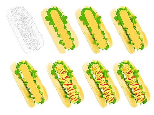 【随手画】涂一只香喷喷的热狗（附步骤图）（个人主页-ZMzgxOTQ0MDQ=） - 创作习作 - 站酷设计师小黄话不多原创素材 - 站酷ZCOOL