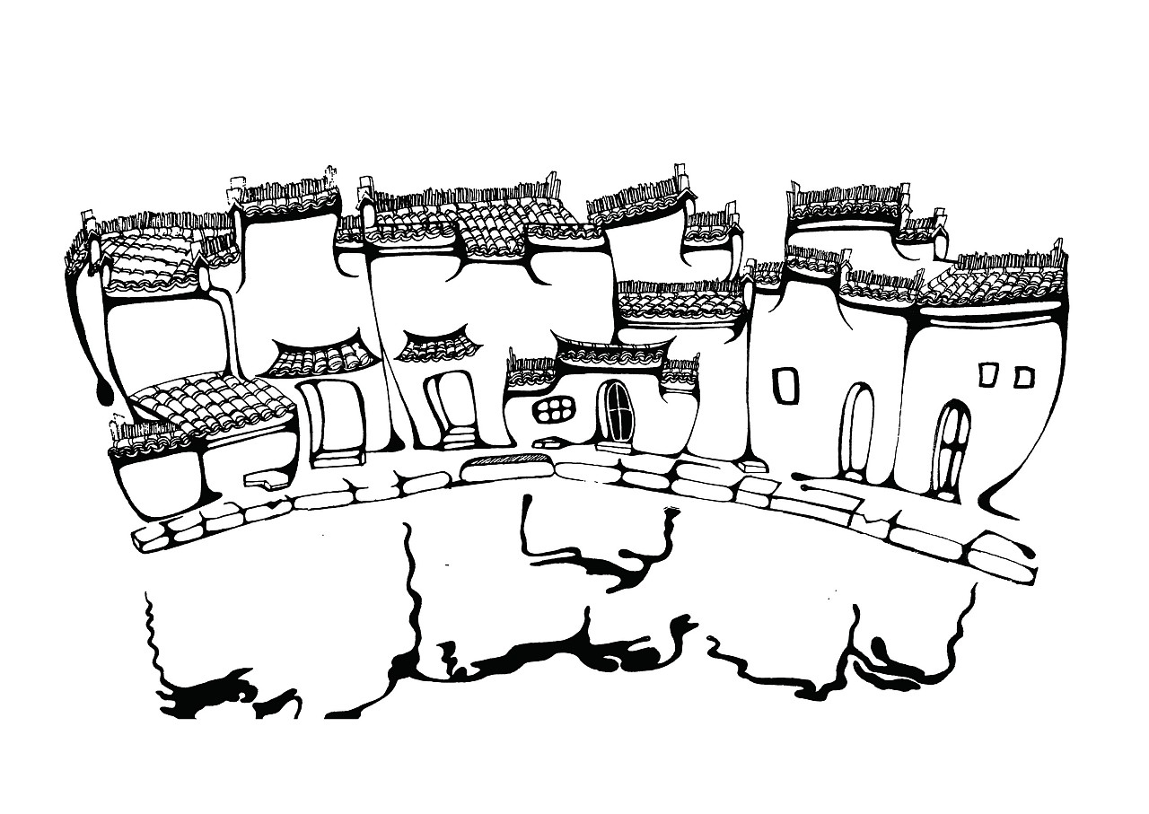 黑白手绘插画宏村