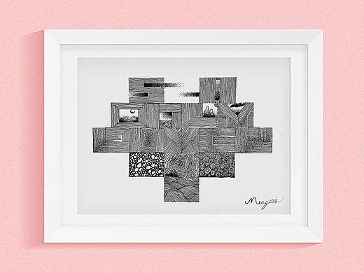 520 情人节 心形 纪念画 针管笔画