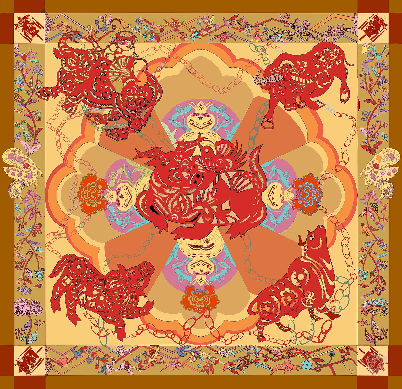 陕北婚庆丝巾设计（图ZMjc5NjIyOTk2） - 图案 - 站酷设计师Z147011112原创素材 - 站酷ZCOOL