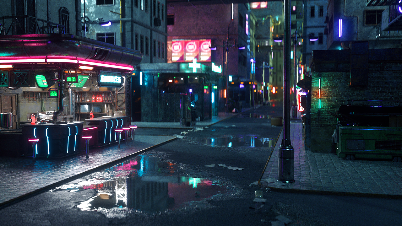 赛博街道场景练习