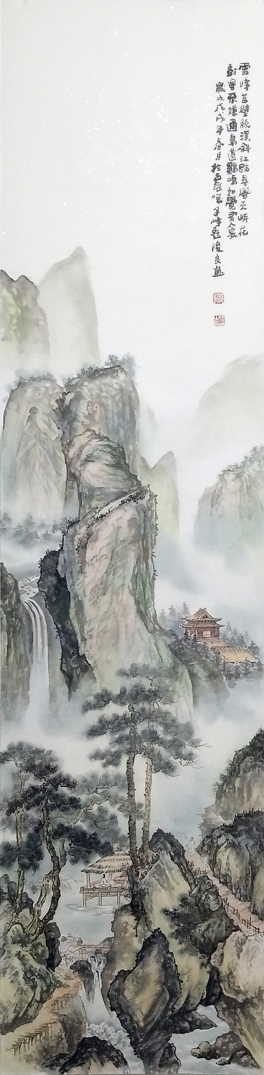 工笔山水画四条屏