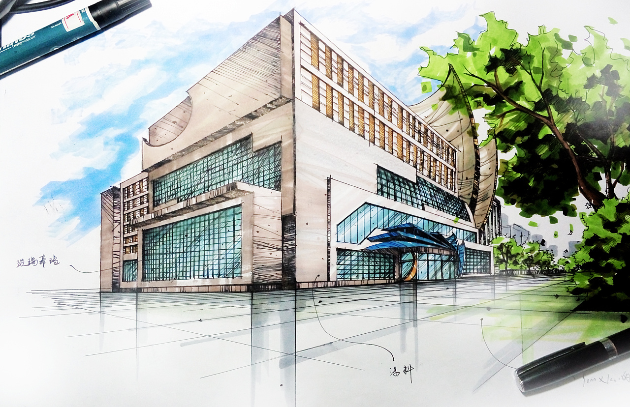 现代建筑马克笔手绘表现——南昌大学建筑快题设计|空间|建筑设计|南昌亚当设计手绘 - 原创作品 - 站酷 (ZCOOL)