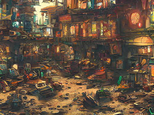 #AI創(chuàng)作實(shí)驗(yàn)室#廢墟下的繁榮（個(gè)人主頁(yè)-ZNjI1NDg0NzI=） - AI作品 - 站酷設(shè)計(jì)師SunJunct_ion原創(chuàng)素材 - 站酷ZCOOL