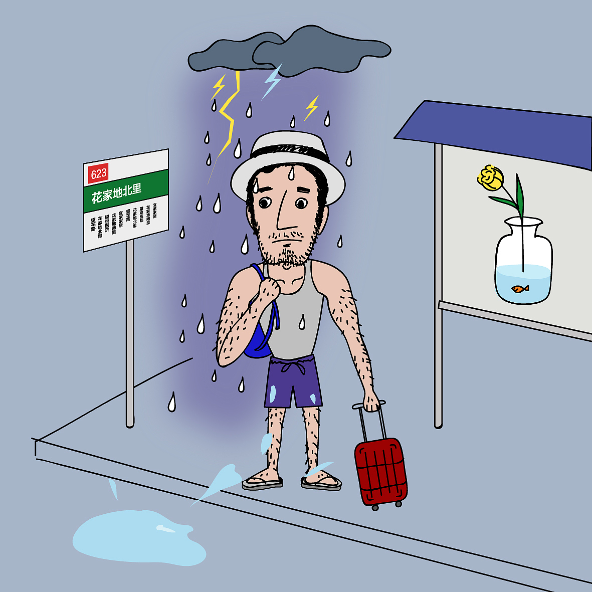 手绘场景萌大叔剃须|插画|商业插画|周婷婷bree_原创作品-站酷zcool