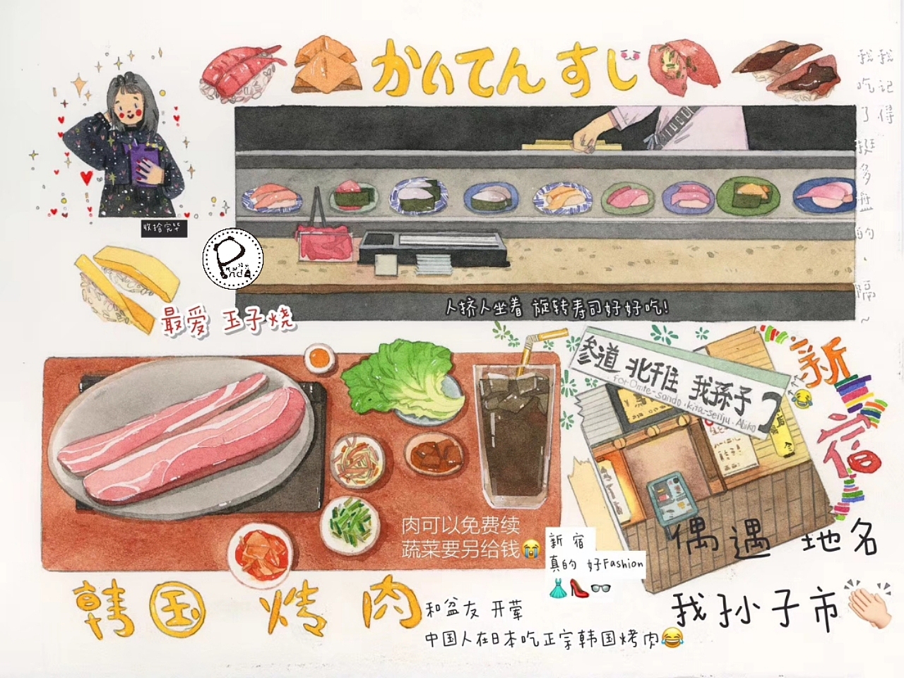 东京游手帐水彩手绘卡通壁纸素材水彩教程画材分享