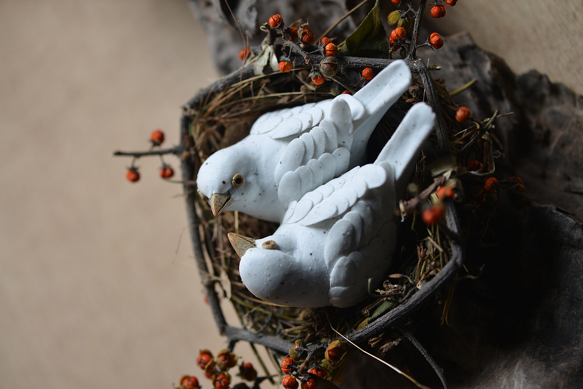 景德镇陶瓷动物情侣鸟