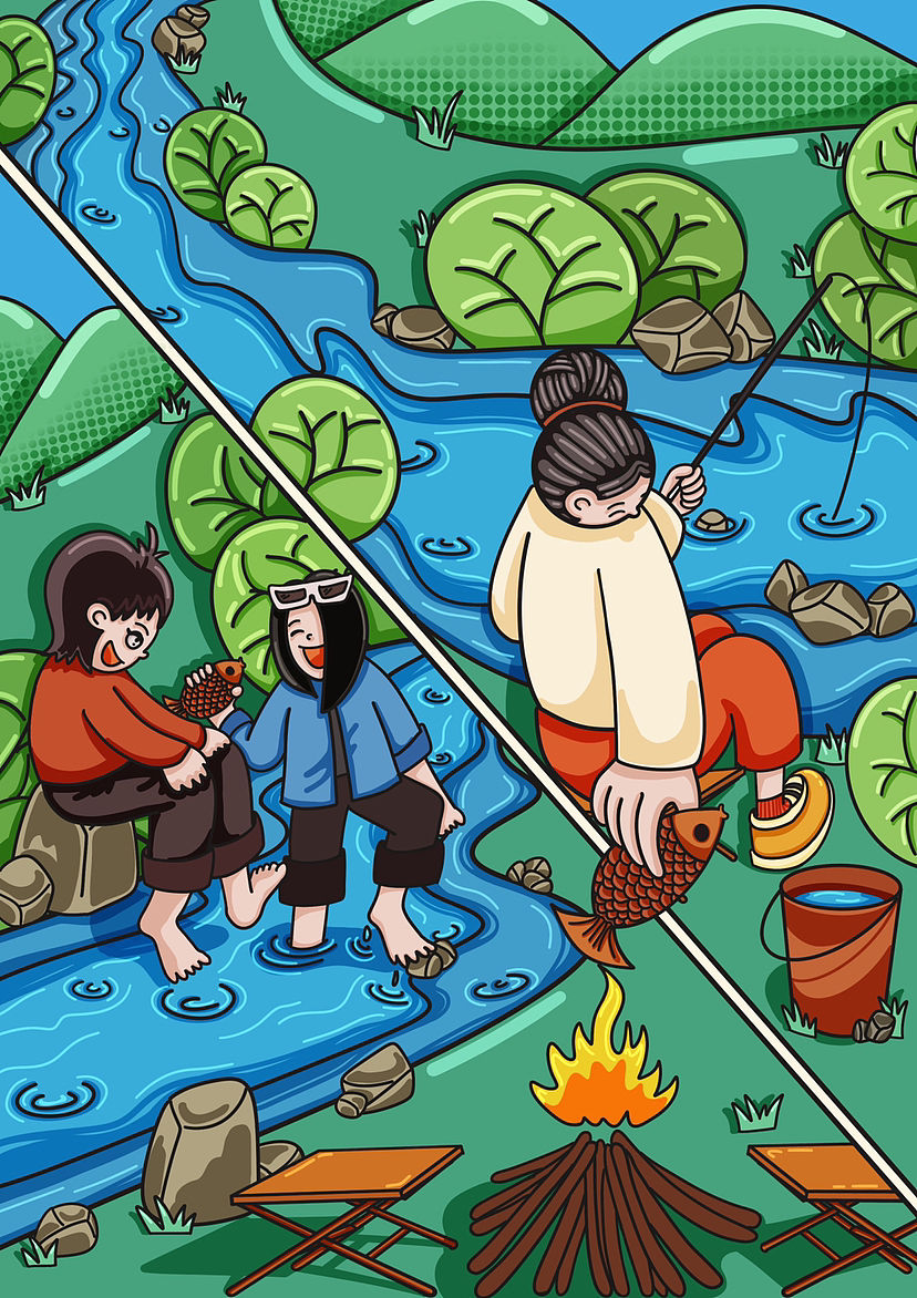 蕲州三人游（图ZMzI0OTQ3MzAw） - 商业插画 - 站酷设计师yesmiting原创素材 - 站酷ZCOOL