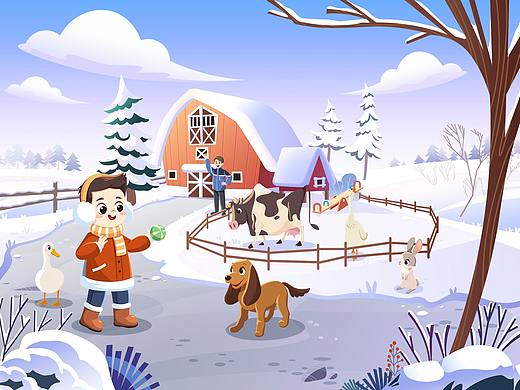 商业插画儿童插画手绘插画儿童绘本扁平冰雪牧场