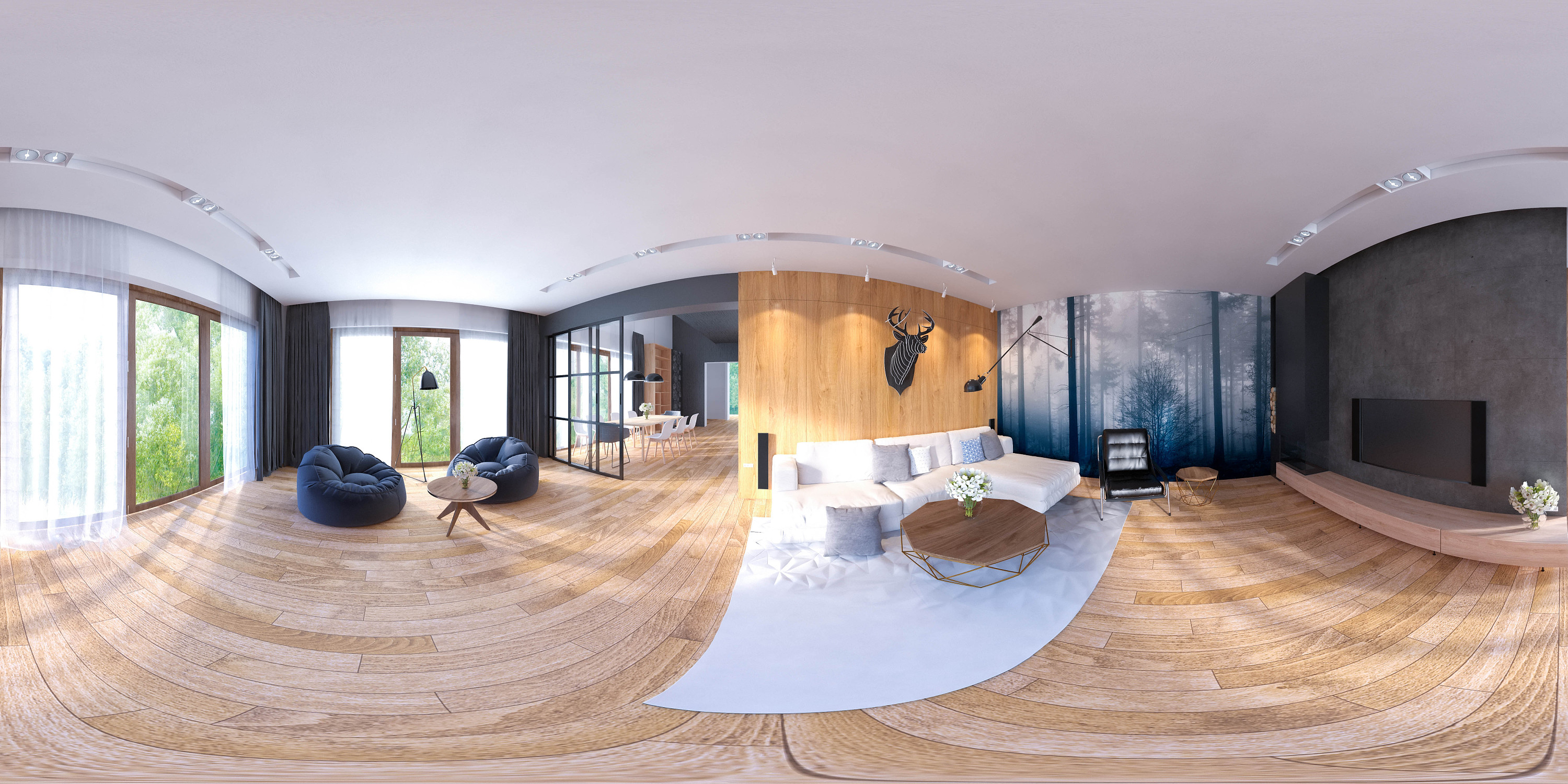 vray for sketchup制作北欧风格客餐厅全景图