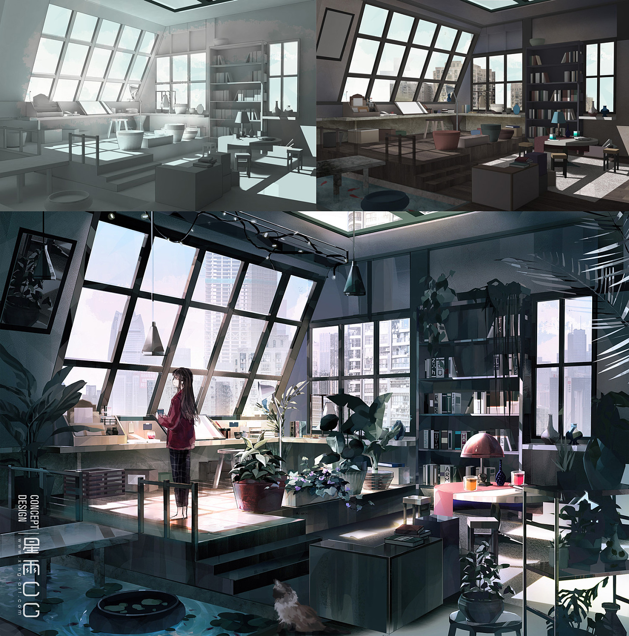 2020暑期场景室内设计作品步骤|插画|游戏原画|星雨cg艺术中心 - 原创