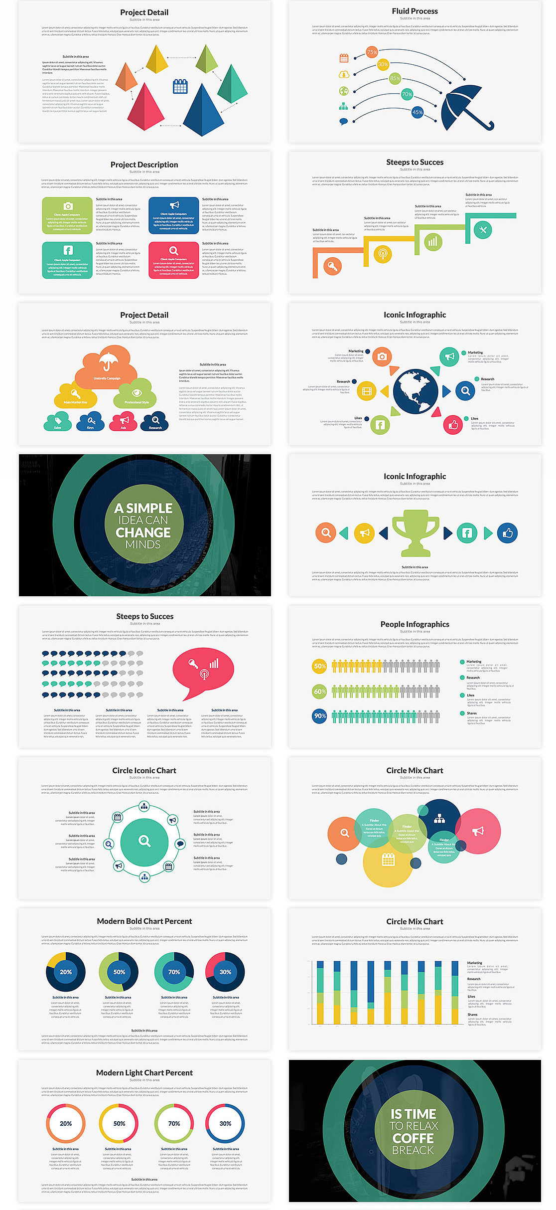 1920高清扁平化商务多色系PPT模板