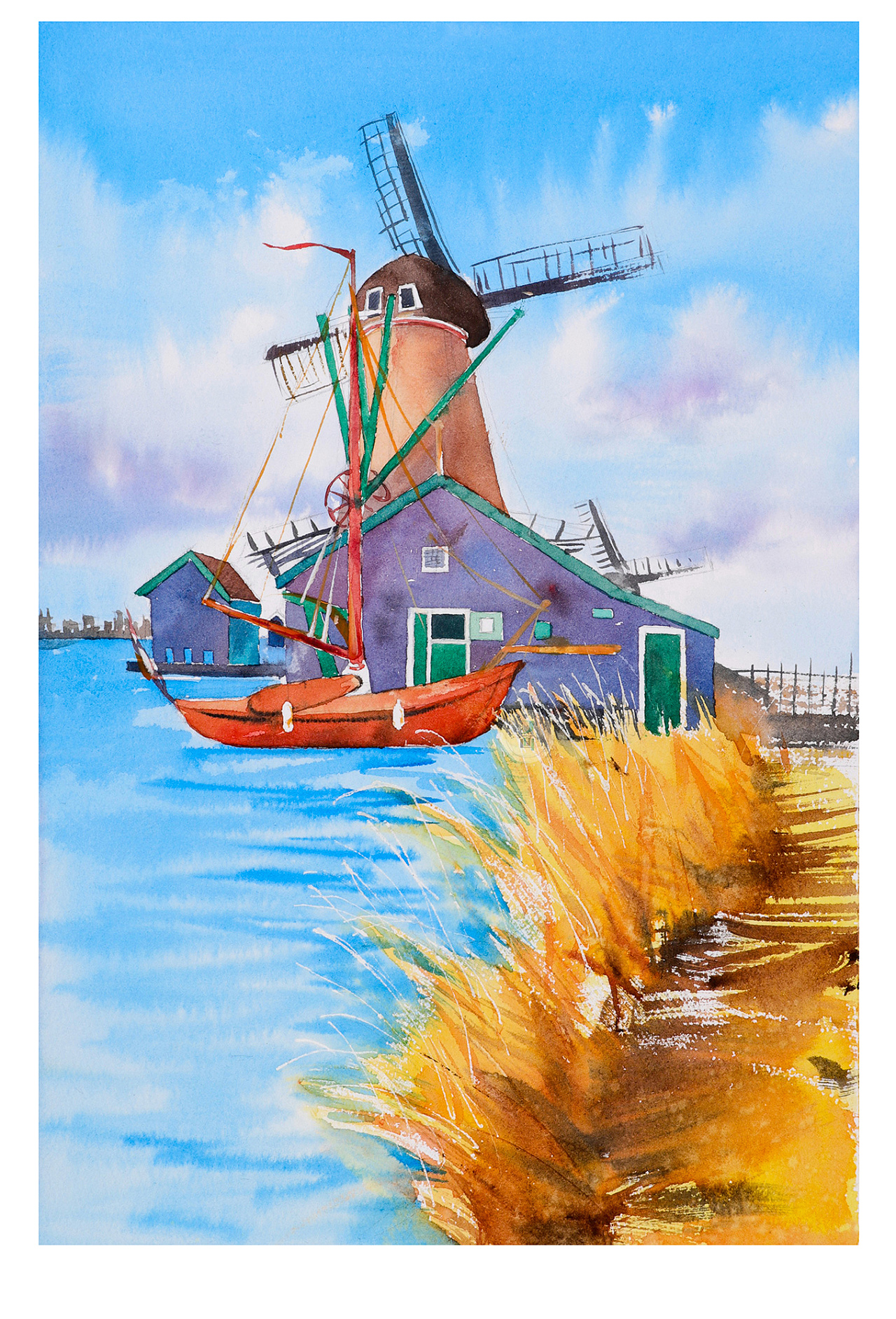 水彩风车