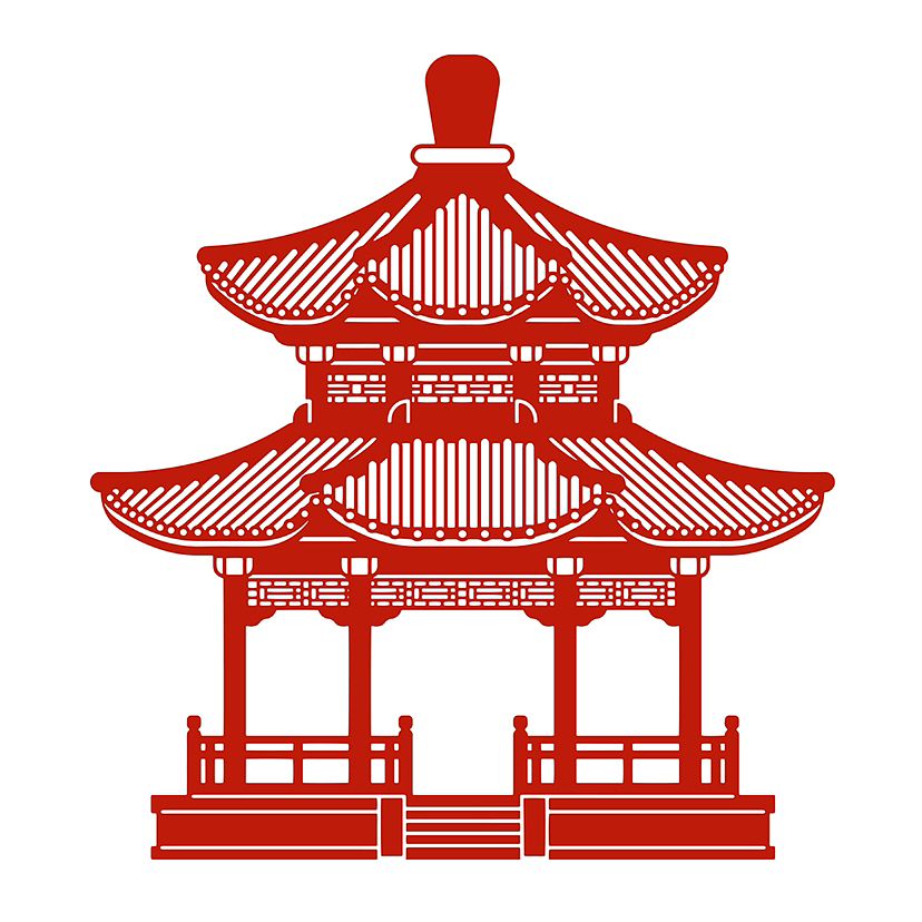 原创非遗剪纸中国传统古建筑插画