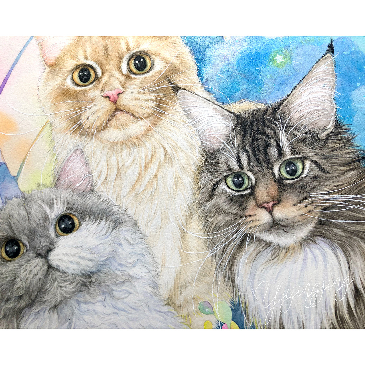 梦幻旋转星球猫咪全家福（图ZMTk4MDM1MjE2） - 绘画 - 站酷设计师雨晶晶原创素材 - 站酷ZCOOL