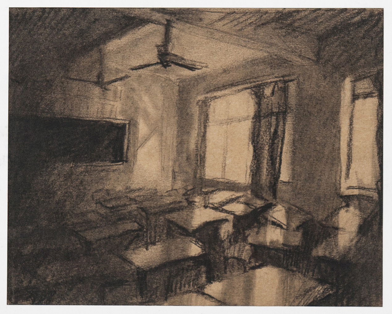 炭笔速写毕业那天的教室