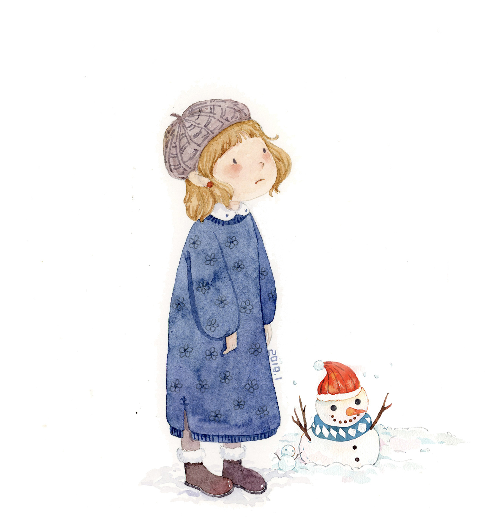 水彩插画-小人儿