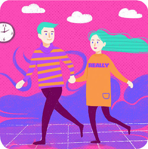 在生活和工作中，有时会迷失了方向，不知道往哪儿走，这时，你会拉着我跟着你的脚步向前奔跑。